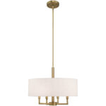 4 Light Antique Brass Pendant Chandelier with Hand Crafted Oatmeal Fabric Hardback Shade-Lighting LumensChandeliers