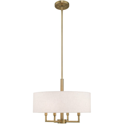 4 Light Antique Brass Pendant Chandelier with Hand Crafted Oatmeal Fabric Hardback Shade-Lighting LumensChandeliers