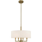 4 Light Antique Brass Pendant Chandelier with Hand Crafted Oatmeal Fabric Hardback Shade-Lighting LumensChandeliers