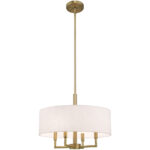 4 Light Antique Brass Pendant Chandelier with Hand Crafted Oatmeal Fabric Hardback Shade-Lighting LumensChandeliers