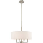 4 Light Brushed Nickel Pendant Chandelier with Hand Crafted Oatmeal Fabric Hardback Shade-Lighting LumensChandeliers