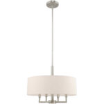 4 Light Brushed Nickel Pendant Chandelier with Hand Crafted Oatmeal Fabric Hardback Shade-Lighting LumensChandeliers