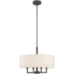 4 Light English Bronze Pendant Chandelier with Hand Crafted Oatmeal Fabric Hardback Shade-Lighting LumensChandeliers