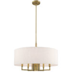 6 Light Antique Brass Pendant Chandelier with Hand Crafted Oatmeal Fabric Hardback Shade-Lighting LumensChandeliers