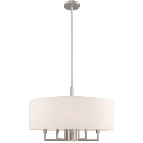 6 Light Brushed Nickel Pendant Chandelier with Hand Crafted Oatmeal Fabric Hardback Shade-Lighting LumensChandeliers