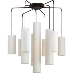 9 Light Bronze Foyer Chandelier with Hand Crafted Oatmeal Color Fabric Outside & White Fabric Inside Hardbacks Shade-Lighting LumensChandeliers