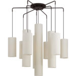 9 Light Bronze Foyer Chandelier with Hand Crafted Oatmeal Color Fabric Outside & White Fabric Inside Hardbacks Shade-Lighting LumensChandeliers