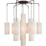 9 Light Bronze Foyer Chandelier with Hand Crafted Oatmeal Color Fabric Outside & White Fabric Inside Hardbacks Shade-Lighting LumensChandeliers