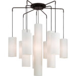 9 Light Bronze Foyer Chandelier with Hand Crafted Oatmeal Color Fabric Outside & White Fabric Inside Hardbacks Shade-Lighting LumensChandeliers