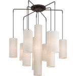 9 Light Bronze Foyer Chandelier with Hand Crafted Oatmeal Color Fabric Outside & White Fabric Inside Hardbacks Shade-Lighting LumensChandeliers