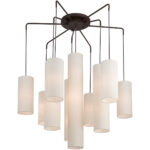 9 Light Bronze Foyer Chandelier with Hand Crafted Oatmeal Color Fabric Outside & White Fabric Inside Hardbacks Shade-Lighting LumensChandeliers