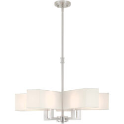 5 Light Brushed Nickel Chandelier with Hand Crafted Off-White Fabric Outside & White Fabric Inside Hardbacks Shade-Lighting LumensChandeliers