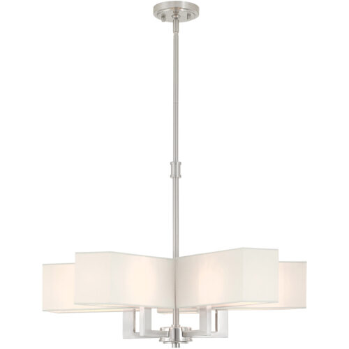 5 Light Brushed Nickel Chandelier with Hand Crafted Off-White Fabric Outside & White Fabric Inside Hardbacks Shade-Lighting LumensChandeliers