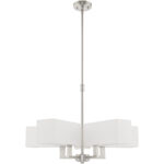 5 Light Brushed Nickel Chandelier with Hand Crafted Off-White Fabric Outside & White Fabric Inside Hardbacks Shade-Lighting LumensChandeliers