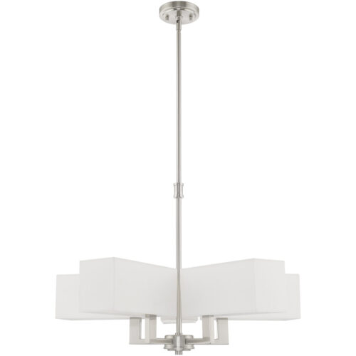 5 Light Brushed Nickel Chandelier with Hand Crafted Off-White Fabric Outside & White Fabric Inside Hardbacks Shade-Lighting LumensChandeliers