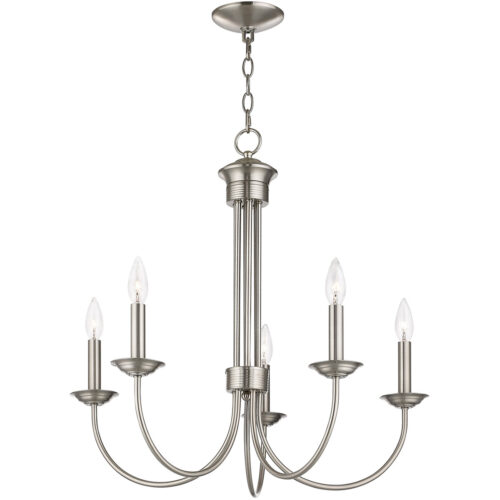 5 Light Brushed Nickel Chandelier with Steel base material-Lighting LumensChandeliers