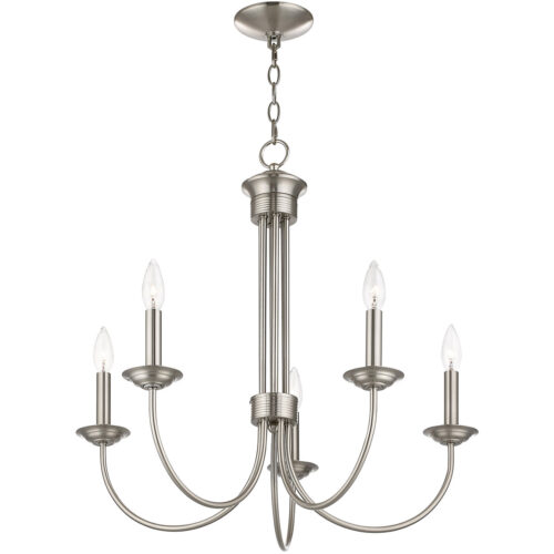 5 Light Brushed Nickel Chandelier with Steel base material-Lighting LumensChandeliers