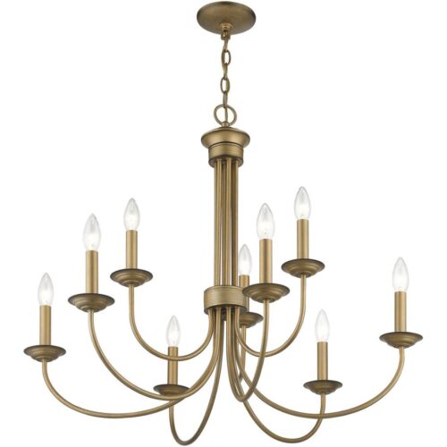 42687-48 9 Light Antique Gold Leaf Large 2-Tier Chandelier-Lighting LumensChandeliers