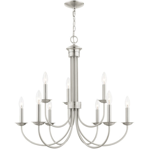 9 Light Brushed Nickel Chandelier with Steel base material-Lighting LumensChandeliers