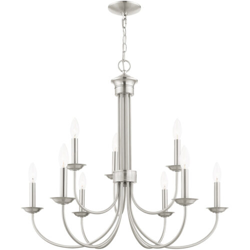 9 Light Brushed Nickel Chandelier with Steel base material-Lighting LumensChandeliers