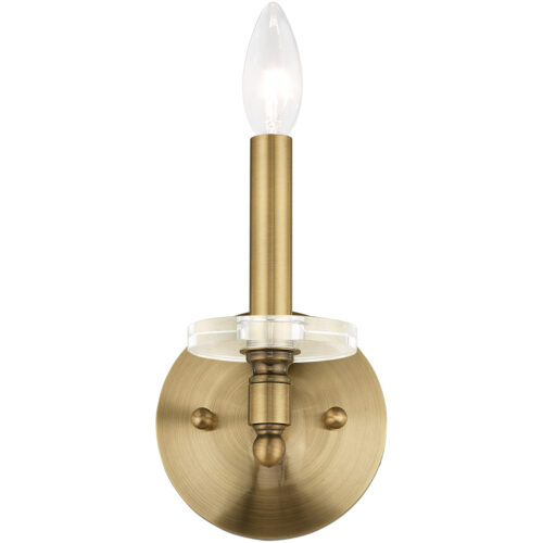 5 inch 1 Light Antique Brass Wall Sconce with Clear Crystal Bobeche Shade-Lighting LumensWall Sconces