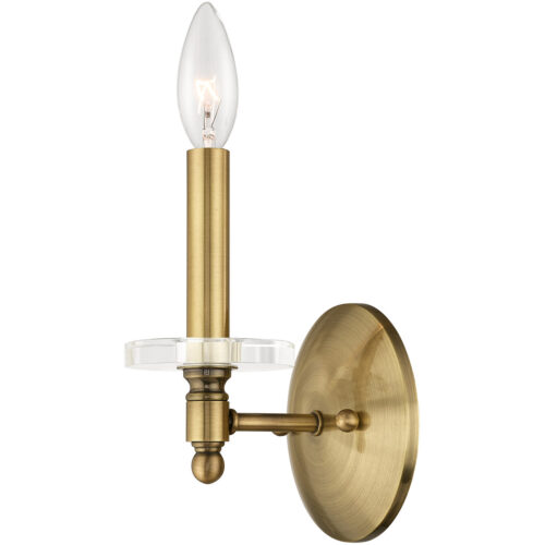 5 inch 1 Light Antique Brass Wall Sconce with Clear Crystal Bobeche Shade-Lighting LumensWall Sconces