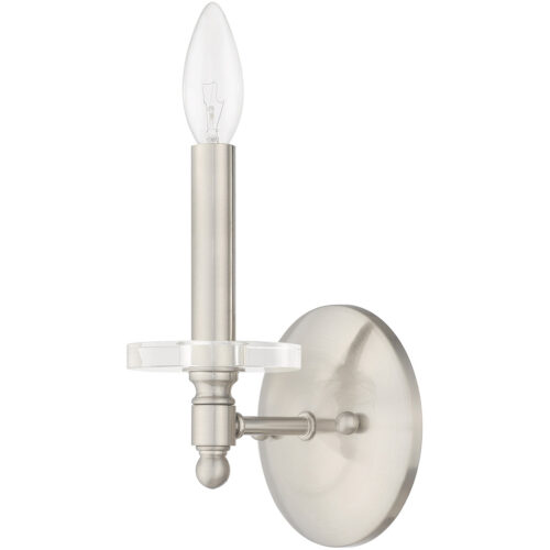 5 inch 1 Light Brushed Nickel Wall Sconce with Clear Crystal Bobeche Shade-Lighting LumensWall Sconces