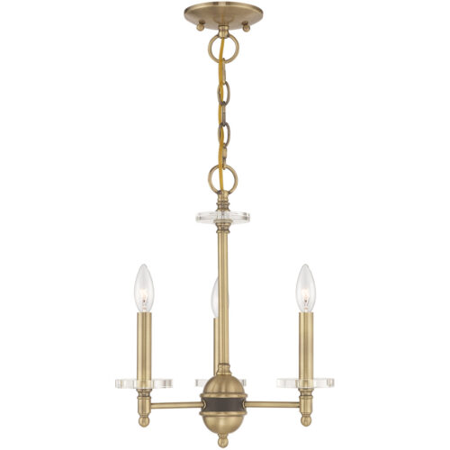 3 Light Antique Brass Mini Chandelier with Clear Crystal Bobeches Shade-Lighting LumensChandeliers