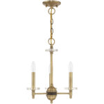 3 Light Antique Brass Mini Chandelier with Clear Crystal Bobeches Shade-Lighting LumensChandeliers