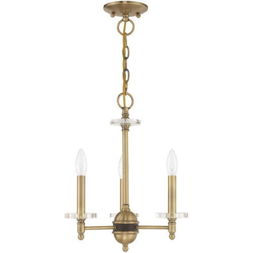 3 Light Antique Brass Mini Chandelier with Clear Crystal Bobeches Shade-Lighting LumensChandeliers