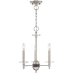 3 Light Brushed Nickel Mini Chandelier with Clear Crystal Bobeches Shade-Lighting LumensChandeliers