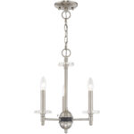 3 Light Brushed Nickel Mini Chandelier with Clear Crystal Bobeches Shade-Lighting LumensChandeliers