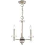 3 Light Brushed Nickel Mini Chandelier with Clear Crystal Bobeches Shade-Lighting LumensChandeliers