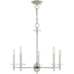 5 Light Brushed Nickel Chandelier with Clear Crystal Bobeches Shade-Lighting LumensChandeliers