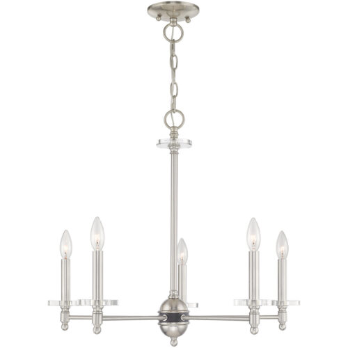 5 Light Brushed Nickel Chandelier with Clear Crystal Bobeches Shade-Lighting LumensChandeliers