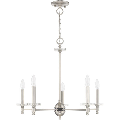 5 Light Brushed Nickel Chandelier with Clear Crystal Bobeches Shade-Lighting LumensChandeliers