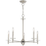 5 Light Brushed Nickel Chandelier with Clear Crystal Bobeches Shade-Lighting LumensChandeliers