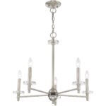 5 Light Brushed Nickel Chandelier with Clear Crystal Bobeches Shade-Lighting LumensChandeliers