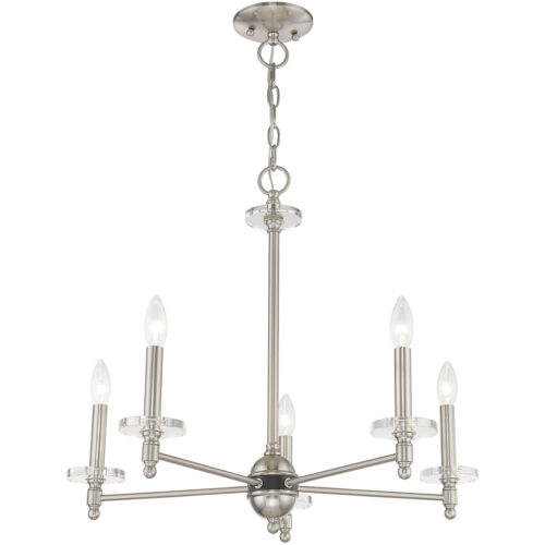 5 Light Brushed Nickel Chandelier with Clear Crystal Bobeches Shade-Lighting LumensChandeliers