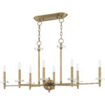 14 inch 8 Light Antique Brass Linear Chandelier with Clear Crystal Bobeches Shade-Lighting LumensChandeliers