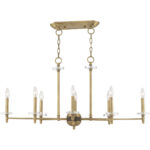 14 inch 8 Light Antique Brass Linear Chandelier with Clear Crystal Bobeches Shade-Lighting LumensChandeliers