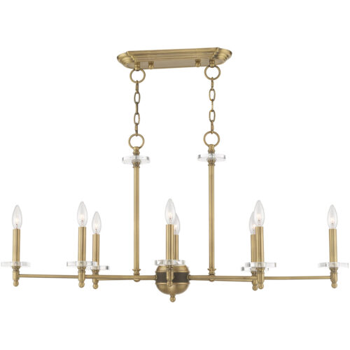 14 inch 8 Light Antique Brass Linear Chandelier with Clear Crystal Bobeches Shade-Lighting LumensChandeliers