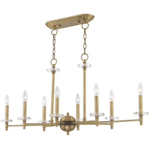 14 inch 8 Light Antique Brass Linear Chandelier with Clear Crystal Bobeches Shade-Lighting LumensChandeliers