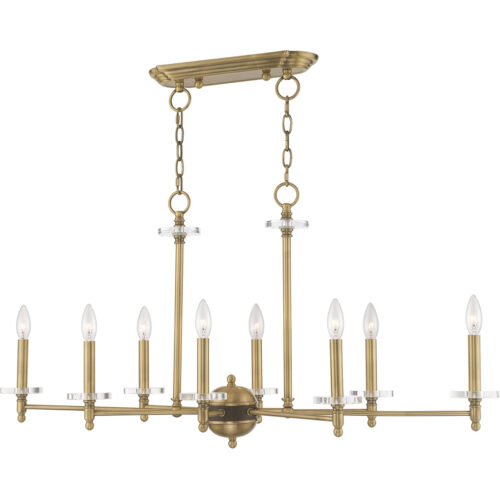 14 inch 8 Light Antique Brass Linear Chandelier with Clear Crystal Bobeches Shade-Lighting LumensChandeliers