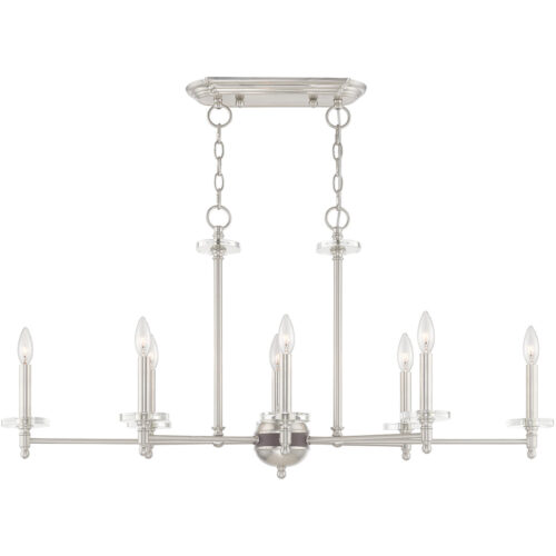 14 inch 8 Light Brushed Nickel Linear Chandelier with Clear Crystal Bobeches Shade-Lighting LumensChandeliers