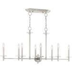 14 inch 8 Light Brushed Nickel Linear Chandelier with Clear Crystal Bobeches Shade-Lighting LumensChandeliers