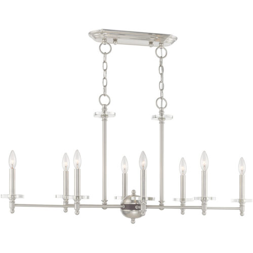 14 inch 8 Light Brushed Nickel Linear Chandelier with Clear Crystal Bobeches Shade-Lighting LumensChandeliers