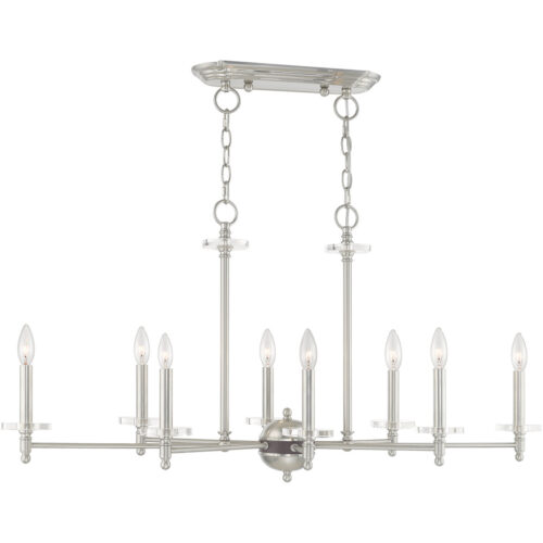 14 inch 8 Light Brushed Nickel Linear Chandelier with Clear Crystal Bobeches Shade-Lighting LumensChandeliers