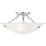 3 Light Brushed Nickel Ceiling Light fixture with White Alabaster Glass Shade-Lighting LumensFlush Mount Ceiling Lights