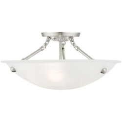 3 Light Brushed Nickel Ceiling Light fixture with White Alabaster Glass Shade-Lighting LumensFlush Mount Ceiling Lights